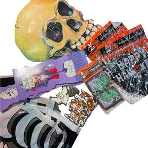 Vintage 90s Halloween Decorations Lot – Skull, Garland, Cutouts, Party Décor